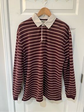 L.L. Bean Rugby Shirt Men’s XL Tall Burgundy Striped Heavy Cotton Y2K Style